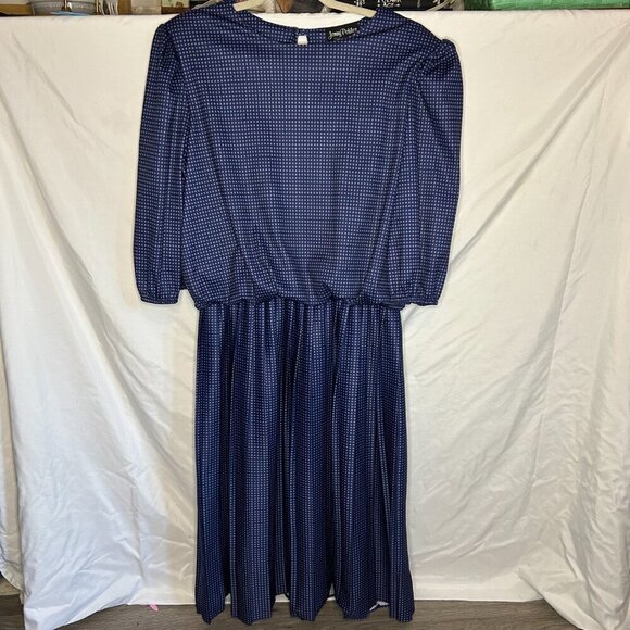 Vintage Jenny Petites Navy Blue Floral Midi Dress | Made in USA | Size 16 🇺🇸 - Picture 2 of 5